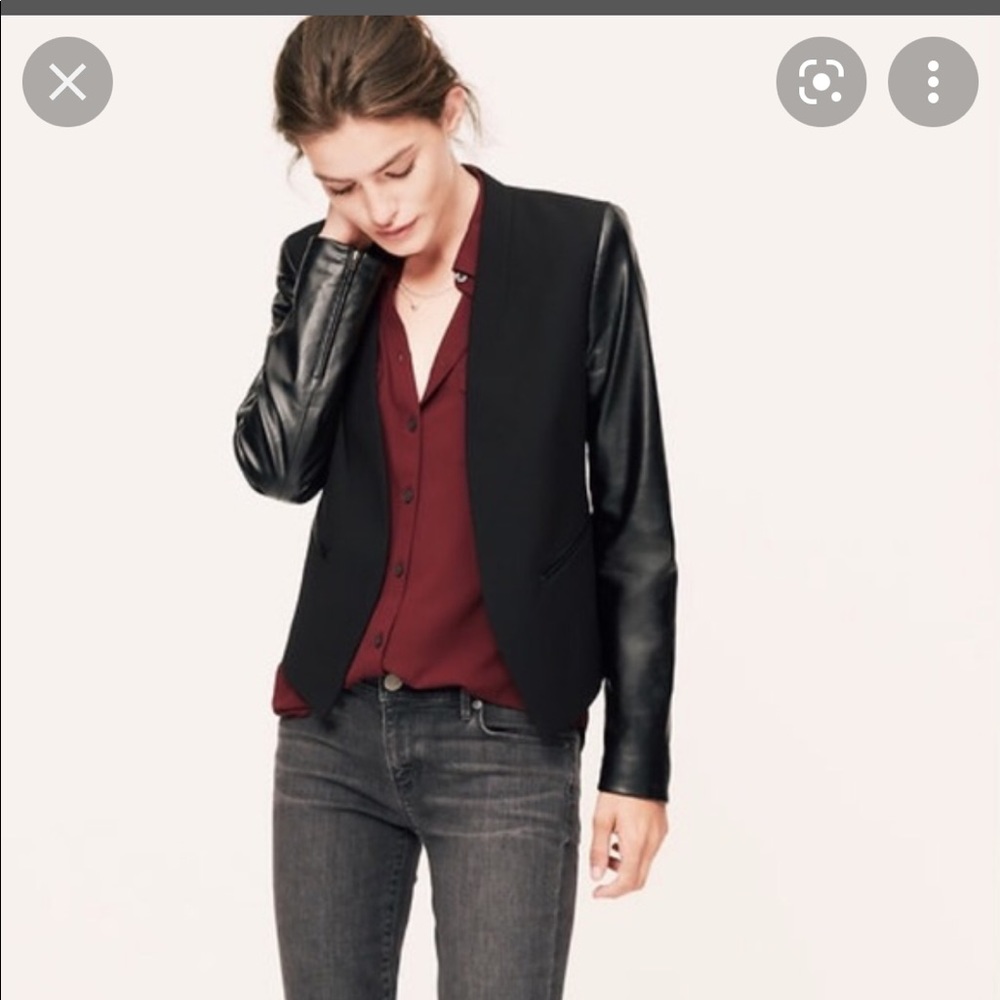 Loft Faux Leather Sleeve Blazer Size 0 Black Moto Style Career Jacket